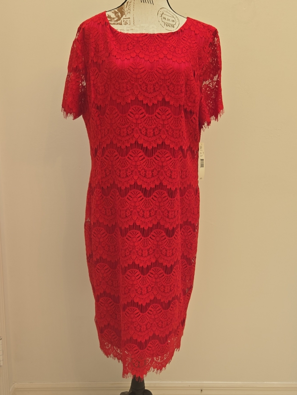 Preston & York Red Lace Shift Dress - Classic Women's Dress, Size 16